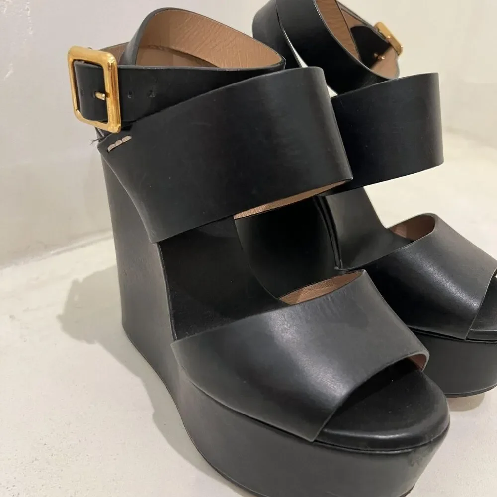 Chloe Women's Black Platform Wedges - Picture 2 of 5
